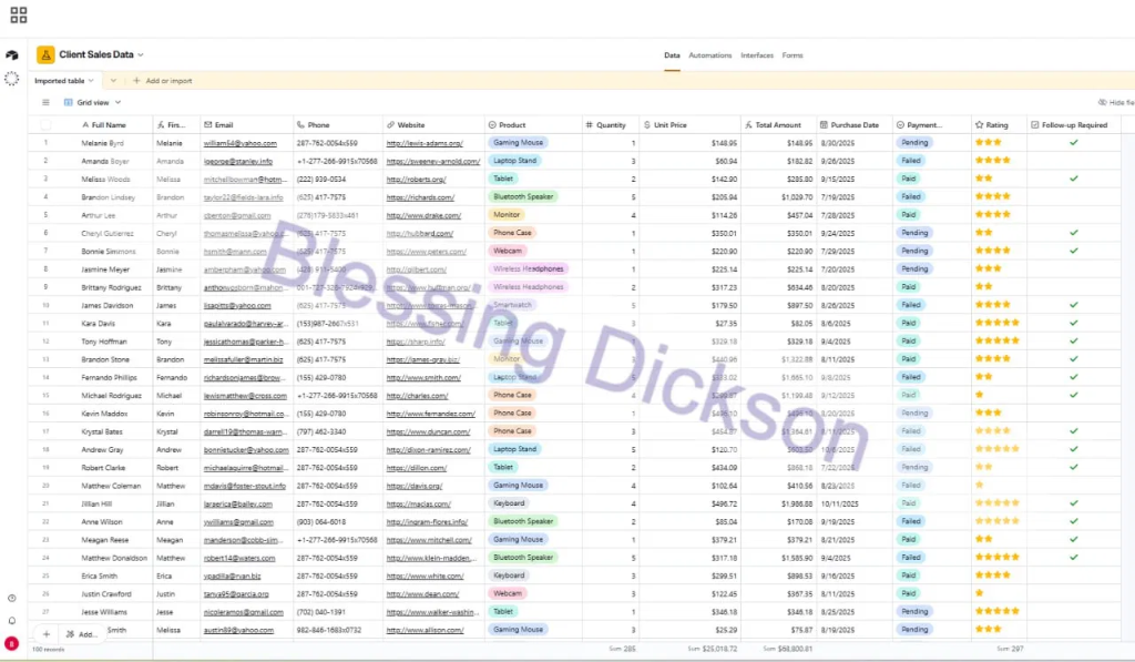 Airtable client sales data system