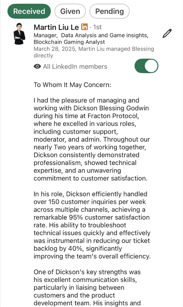 Martin Liu Le, Manager — Fracton Protocol recommendation